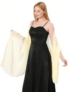 1 件装时尚柔软雪纺围巾披肩晚礼服婚礼披肩新娘围巾女士羊绒黑色披肩 - 彩色 - 查看 7