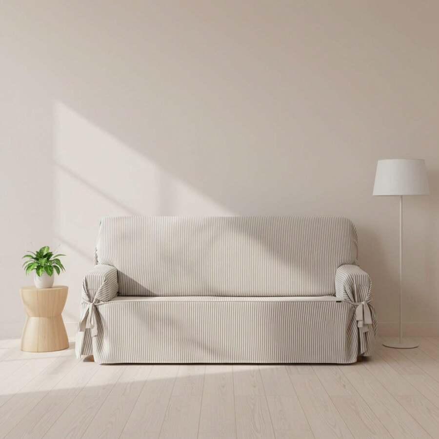 Kiva Universal Sofa Cover With Elastic Bands, 3-Seater Size, Various Colors Available – Adjustable Sofa Cover / Pink, Backrest, Seat And Arm Protection, Easy And Versatile Renewal - Raw/Linen Calm - View 1