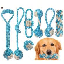 7pcs Durable Chew Toys Set, Suitable For Biting Dogs, Medium & Small Breeds Teething Toys, Sturdy Tug Of War Toy Set With Dual-Color Braided Ropes, Also Help Clean Teeth - Durable Pet Supplies, Chew Toys For Dogs & Cats, Blue & Green Rope Design - 彩色 - 查看 21