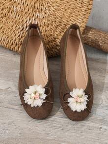 2026 Fashionable Versatile Cute Floral Soft Bottom Shoes - Brown - View 6