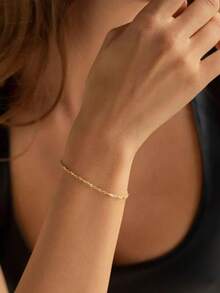 Pulsera de oro de 18K con cadena de cuerda retorcida minimalista, cadena de cuerda fina, pulsera de cadena delicada, uso diario, regalo para mujeres - Dorado - Ver 3