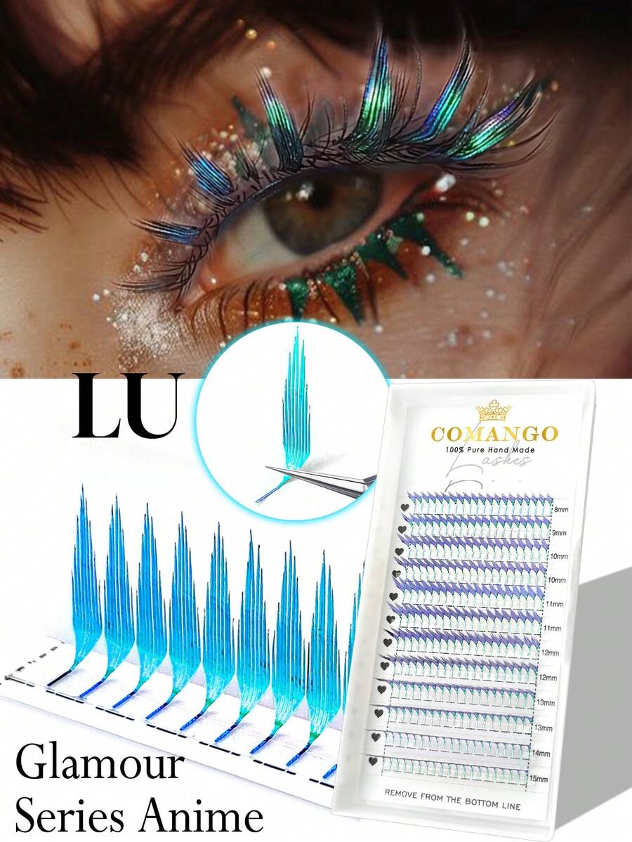 240 Fans C/D/LU Nuevas extensiones de pestañas falsas de moda brillante con diseño de espiral de cómic, holográficas, de estilo manga para maquillaje de fiesta de Navidad - Ver 1