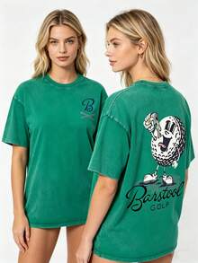 230g Vintage Washed Pure Cotton Men's T - Shirt, Featuring A Casual And Stylish Design With A "Barstool GOLF" Golf - Ball Print. Ideal For Outdoor Sports, This T - Shirt Offers A Loose Fit And Is Made From Soft Knitted Fabric - 薄荷綠 - 查看 2