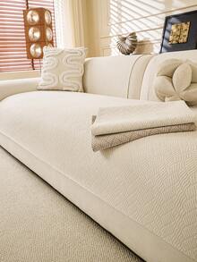 1件舒适雪尼尔沙发垫套，四季皆宜的现代简约防滑沙发座垫，防尘可水洗沙发套，米色，柔软不易褪色，宠物友好，适用于L型沙发和1/2/3/4人沙发 - 米色 - 查看 4