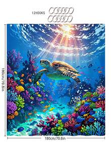 1/3/4 Pcs Colorful Ocean Turtle Bathroom Set, Waterproof Mildew-Proof Shower Curtain With Tropical Fish & Coral Reef Print, Soft Anti-Slip Bathroom Rug Set With 12 Hooks, Suitable For Daily Home, Rental Renovation, Holiday Bathroom Refresh, Shower Room Separation, Housewarming/Birthday/Children's Day/Mother's Day/Father's Day Gift - Underwater World - View 11