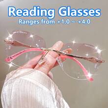 New Stylish And Elegant Frameless Reading Glasses, Equipped With A Metal Frame And PC Lenses, Featuring An Irregular Frame Design - Quantity: 1 Transparent Pink - View 2