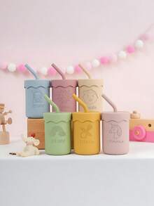 Personalized Silicone Training Cup With Straw: Engraved Baby Sippy Cup - Multicolor - View 3