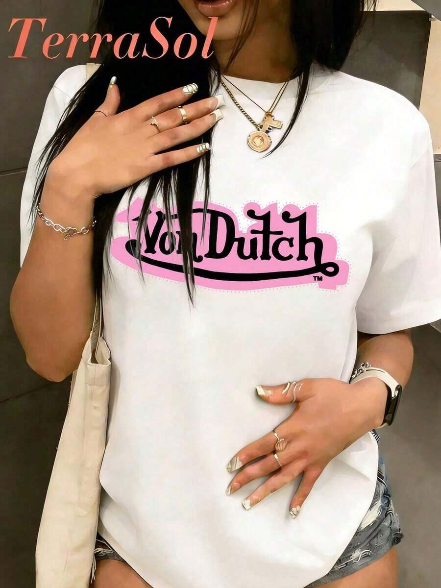 Summer TopsDUTCH Women's Casual Pure Cotton T-Shirt For Easter And St. Patrick's Day, Featuring A Simple And Cute Graphic Print, Round Neck, Short Sleeves, Summer Street Style, And A Surprise Gift For Family And Friends. Loose And Comfortablesummer Clothes Summer Outfits For Women - White - View 1