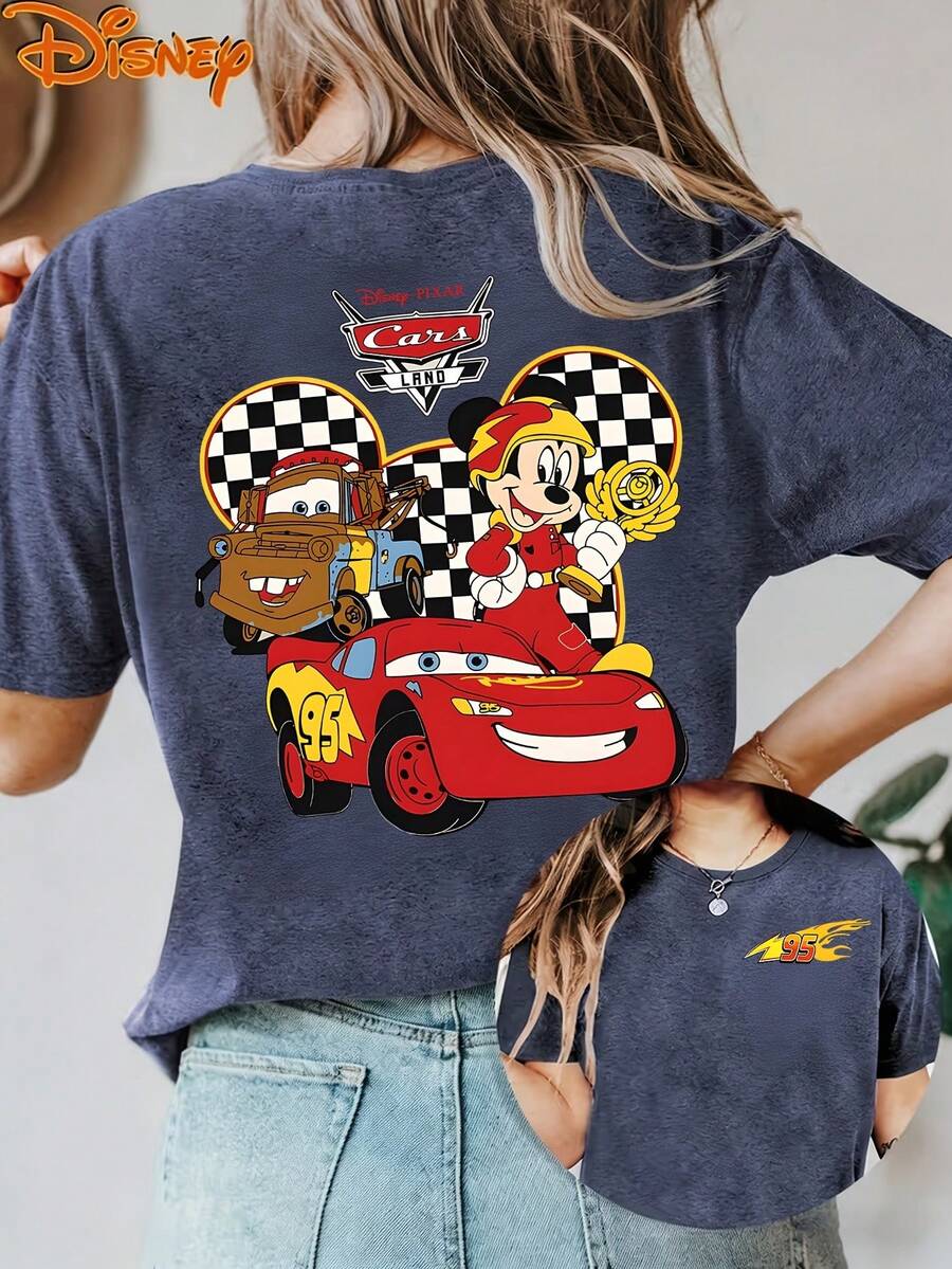 Disney License T Shirts,Disney PIXAR1 Cars Land Mickey Mouse Lightning McQueen Mater Print Oversized T-Shirt For Women, Retro Racing Cartoon Graphic Loose Fit Casual Tee, Vintage Disney Hollywoodd Studios Short Sleeve Tops For Cars Fans Daily Wear Disney World Trip Birthday Gift ,Camiseta, Summer Outfits For Women, Summer Clothes, Summer Tops, Tops For Women, Festival Outfits, Summer Tops For Women, Mother's Day, Mother's Day Clothing, Gifts For Family And Friends, Spring Outfits For Women, Officially Licensed Disney T-Shirts, Disney Men's And Women's Spring/Summer Fashion Casual Short-Sleeve T-Shirts - 藍色 - 查看 1