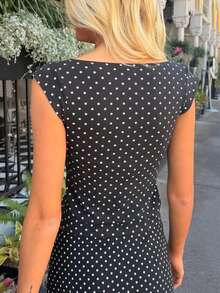 Women's Crop Top Deep V Neck Cap Sleeve Fitted Y2K Vintage Casual Polka Dot Spring Summer Vacation Going Out Blouse - màu đen - Xem 2