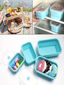 Collapsible Silicone Lunch Box Set With Lid, Food Storage Container, Collapsible Stainless Steel Utensils, Reusable, Portable, Suitable For Picnic, Camping, Office, School, Adult And Children Travel, Utensil Set, Collapsible Portable Lunch Box/Utensils, Fork, Spoon, Bento Box, Back To School Season - Multicolor - View 6