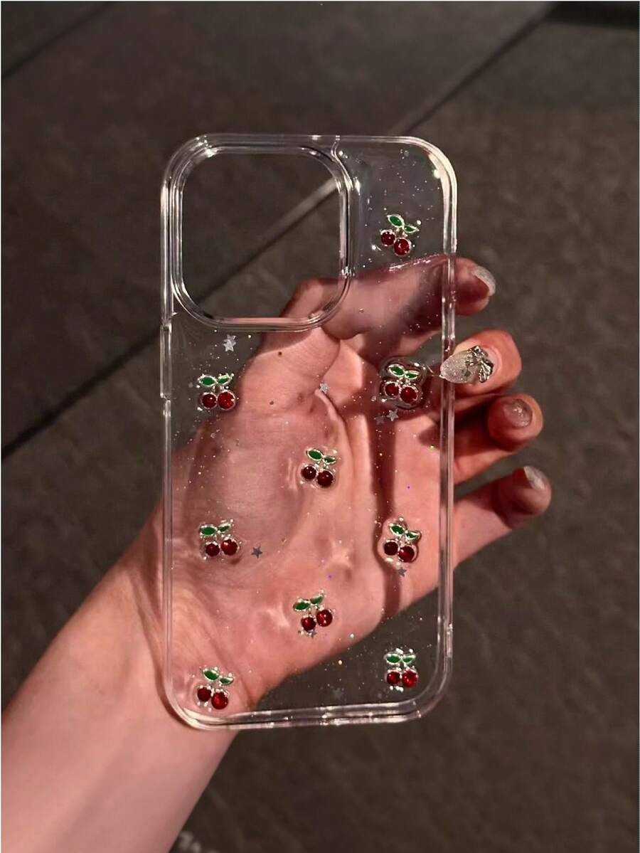 Ốp điện thoại 2 trong 1 bằng nhựa acrylic trong suốt hình quả anh đào, ốp điện thoại 3D hình quả anh đào, quà tặng ngày lễ, quà tặng cho nữ, phù hợp với 11 12 13 14 15 16 Pro Max - Nhiều màu - Xem 1