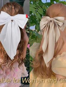 4 chiếc kẹp tóc nơ satin lớn dành cho nữ, kẹp tóc nơ dài cỡ lớn bằng lụa màu đen/trắng/kaki/nâu, kẹp tóc kiểu Pháp dễ thương, thẩm mỹ, màu trung tính, phụ kiện tóc nơ cho kỳ nghỉ, du lịch và sử dụng hàng ngày, mùa hè, du lịch, phụ kiện đội đầu. - Nhiều màu - Xem 3