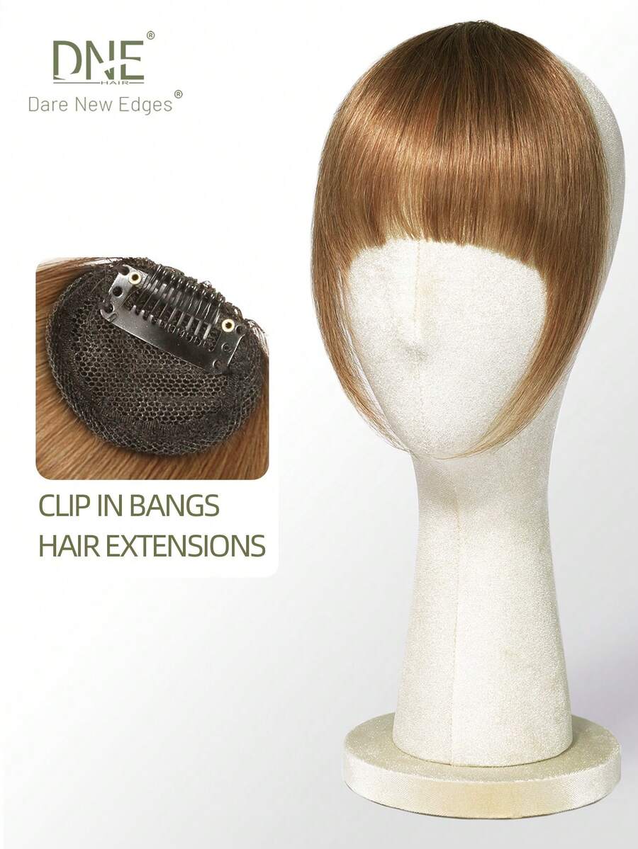 DNE HAIR Tóc mái kẹp 100% tóc thật, màu nâu nhạt, kiểu tóc mái có phần thái dương, tóc mái giả bằng tóc thật, trông tự nhiên, phù hợp cho nữ/bé gái sử dụng hàng ngày. - S6 - Xem 1