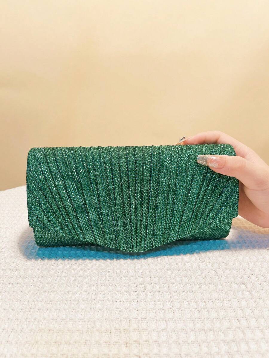 Túi quà Giáng sinh màu xanh lá cây, ví cầm tay nhỏ kiểu phong bì, túi xách thời trang cổ điển, túi dự tiệc buổi tối với sequin và dây đeo kim loại. - màu xanh lá - Xem 1