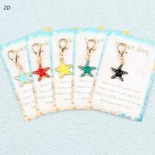 5件套2D精美海星钥匙扣，可爱海洋主题钥匙扣，适合作为海滩度假、生日派对、婚礼、毕业礼物和纪念品 - 彩色 - 查看 3
