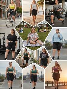 6 Pack/Set Plus Size Biker Shorts For Women, High Waist Buttery Soft Yoga Shorts With Pockets, Non-See Through Summer Workout Shorts Black - 6 Black - View 6