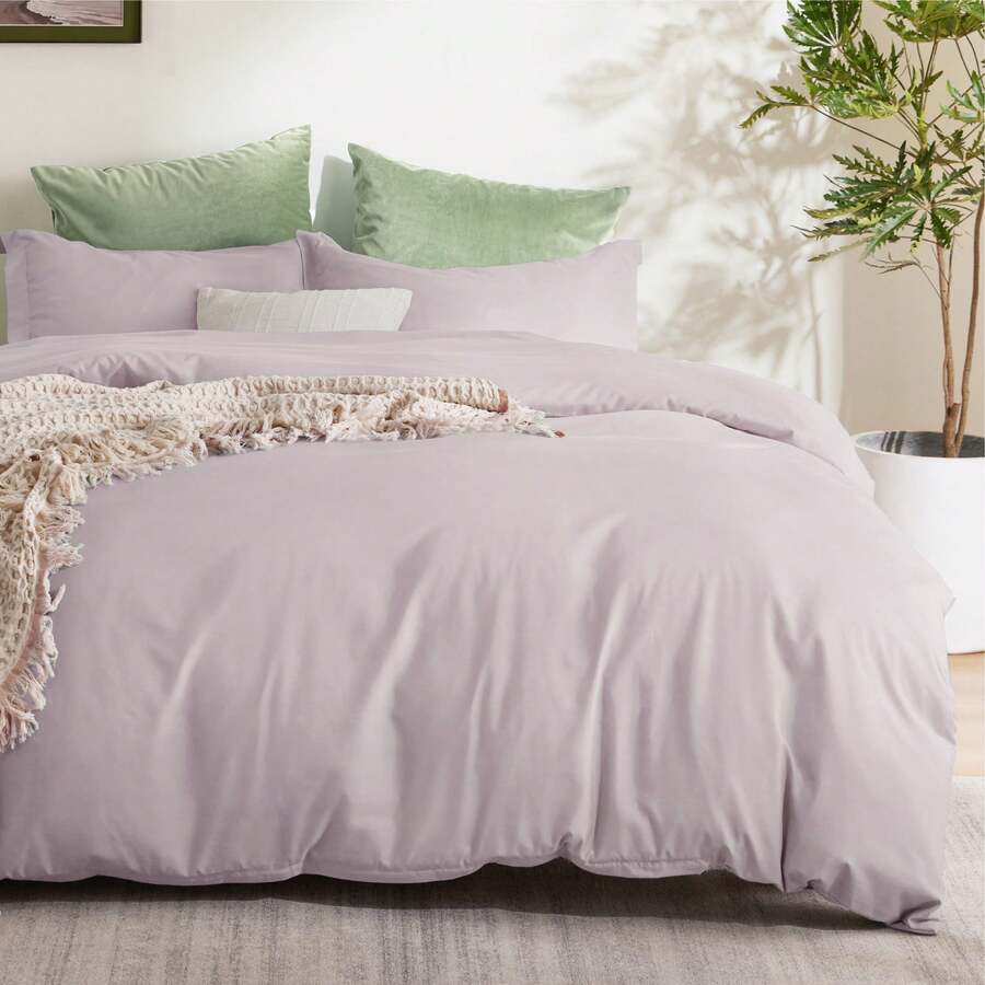 Bedsure Mother's Day Duvet Cover 2/3 Pieces - Soft Double Brushed Polyester Microfiber Duvet Cover With Zipper Closure, High-Quality Summer Bedding Set, King/Queen/Full/Twin/Twin Xl Duvet Cover Set, For Spring Decor, Room Decor, Home Decor, Mothers Day Gift - 紫丁香色 - 查看 1