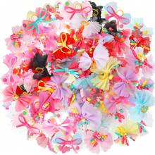 10 piezas de lazos de colores aleatorios con banda de goma para el cabello de perros pequeños y cachorros, accesorios para el cuidado del cabello de mascotas, lazos para gatos y caniche - Multicolor - Ver 7