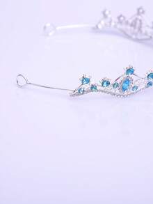 1pc Women's Fashion Princess 3D Crown Rhinestone Headband, Sweet Luxury Birthday Hair Accessory - Silver Coral Blue - View 5