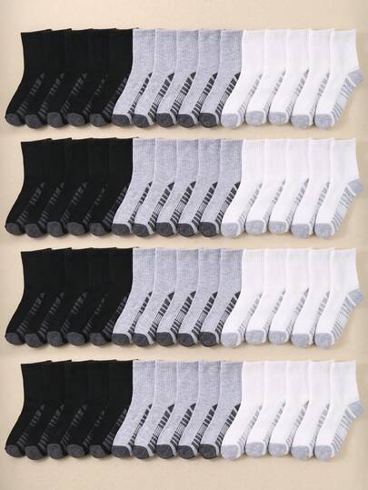 24/12/6 Pares de Meias Elásticas Contrastantes Preto, Branco e Cinza até o Meio da Panturrilha para Crianças, Meias Esportivas Clássicas e Versáteis, Confortáveis, Respiráveis e Resistentes a Odores, Adequadas para Meninos e Meninas de 1 a 14 Anos para Uso Diário e Atividades, Meias Infantis, Presente de Formatura/Volta às Aulas, Cores Aleatórias, Múltiplos Tamanhos Disponíveis, Unissex