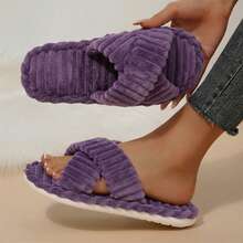 Womens Slippers Open Toe Indoor Memory Foam Slide Cross Band Outdoor - Purple - View 9