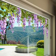1pc Romantic Purple Wisteria Vine Window Sticker, Purple Flower Green Leaf Glass Decal, Easy To Apply Home Window Decoration - Multicolor - View 3