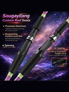 SOUGAYILANG 1.8m/5.9ft Ultralight Fishing Rod - Suitable For Freshwater And Saltwater Fishing Beginners, With EVA Handle And Ceramic Guides - Purple - View 9