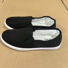 男士黑色帆布一脚蹬鞋，轻便防滑，休闲乐福鞋，适合日常穿着 - 黑與白 - 查看 2