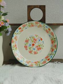 Vintage European Pastoral Style + Floral & Hummingbird / Fresh Flower / Polka Dot Multi-Pattern / Milk White Base With Colored Rim + Round Shallow Plate Shape + Thickened Enamel Rim + Heat-Resistant & Drop-Proof / Easy To Clean & Durable + Enamel Retro Floral Dinner Plate + Ideal For Festival Family Banquet Serving / Daily Kitchen Dining / Outdoor Picnic Serving / Holiday Gifting Scenarios - Multicolor - View 13