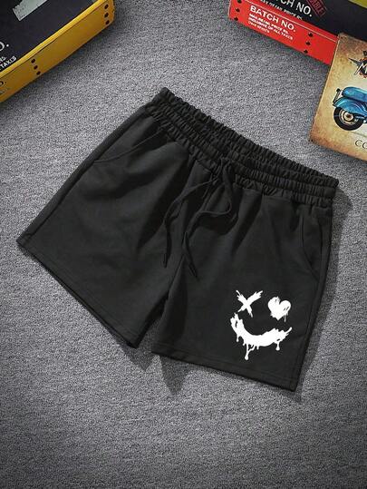 青少年基础款黑色弹力腰抽绳短裤，多功能设计，带口袋，适合夏季穿着，是送给亲朋好友的绝佳礼物