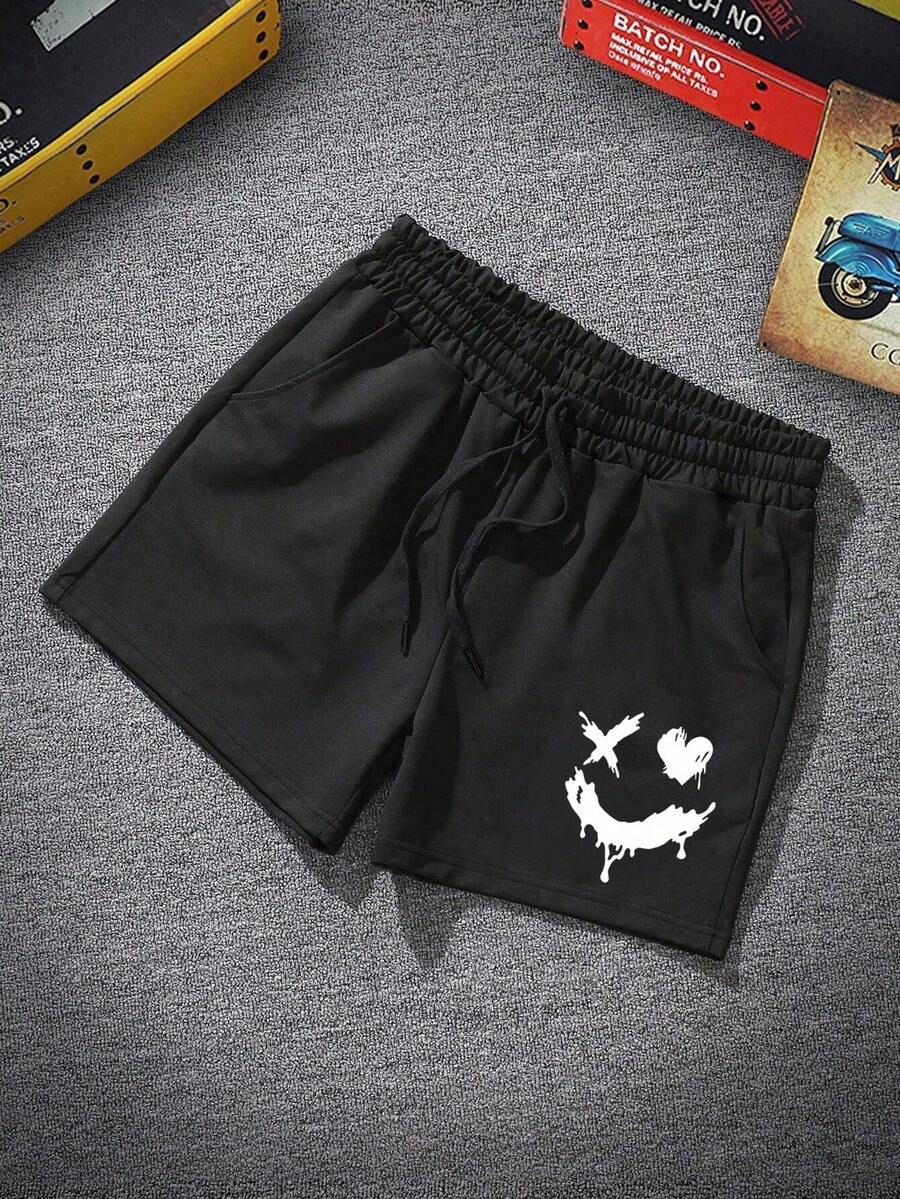 Teens' Basic Black Elastic Waist Drawstring Shorts, Versatile Design With Pockets, Suitable For Summer, Great Gift For Friends And Family - Black - View 1