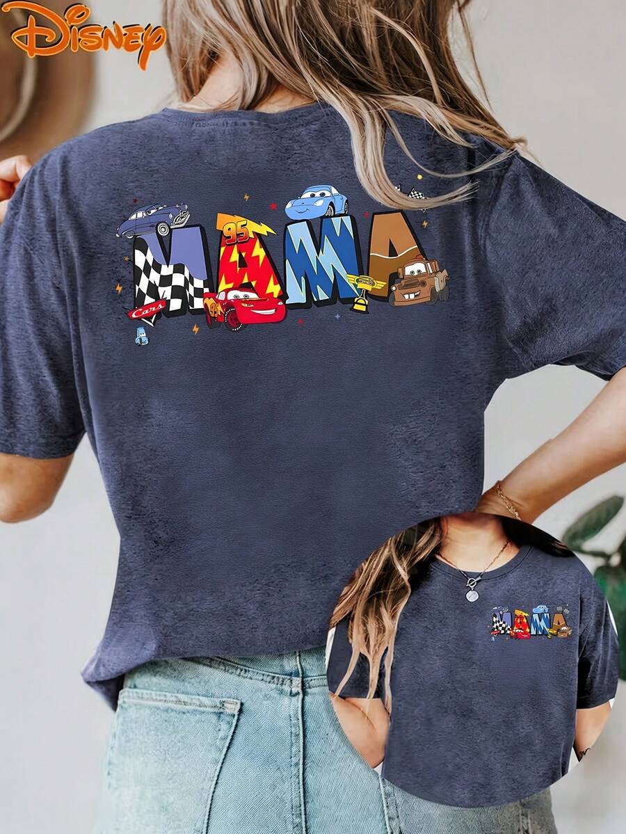 Disney License T Shirts,Disney Cars Lightning McQueen Mama Racing Car Print Oversized T-Shirt For Women, Cute PIXAR1 Cars Character Graphic Loose Fit Casual Tee, Mother's Day Gift Short Sleeve Tops For Mom Cars Fans Disney World Trip Daily Wear ,Camiseta, Summer Outfits For Women, Summer Clothes, Summer Tops, Tops For Women, Festival Outfits, Summer Tops For Women, Mother's Day, Mother's Day Clothing, Gifts For Family And Friends, Spring Outfits For Women, Officially Licensed Disney T-Shirts, Disney Men's And Women's Spring/Summer Fashion Casual Short-Sleeve T-Shirts - Màu xanh lam - Xem 1