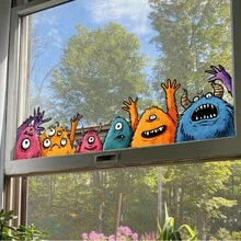 Little Monsters Window Stickers - Transparent Wall Decals, Perfect For Switches And Glass Windows, Self-Adhesive Vinyl Stickers, Suitable For Home And Car Decoration, Easy To Apply, Suitable For Children Bedroom,Baby Room And Living Room - A - View 3