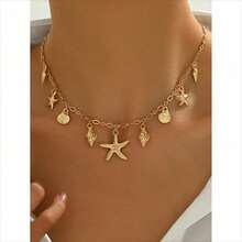 1pc Women's Fashion Pendant Necklace, Vintage Bohemian Beach Style With Sea Star, Shell, Turtle & Multi-Pendant Design, Layered Clavicle Chain, Party/Holiday Gift, Versatile Accessory - Vàng - Xem 1