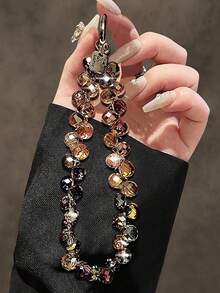 Shiny Beaded Phone Accessories Chain - Sparkling Transparent Beads, Phone Lanyard, Keychain, Compatible With Apple/ Phone Cases, Durable Acrylic Crystal Material - Amber - View 6