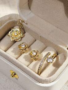 4pcs Cubic Zirconia Jewelry Set - Ring, Necklace, Earrings, Comes With Gift Box, Designed For Women, Suitable For Wedding, Engagement, Anniversary, Party, Valentine's Day Gift - 1# - View 5