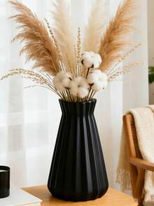 Minimalist Pleated Resin Vase, Matte Black Striped Vase, Modern Nordic Home Decor Suitable For Living Room, Bookshelf, Tabletop And Entryway, Ideal Housewarming Gift, Fashionable Accent For Succulents, Dried Flowers And Fresh Flowers, Perfect For Minimalist And Industrial Interior Styles - Conical Vase - View 3