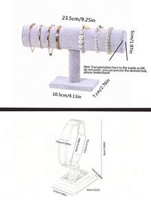 1個優雅亞麻質感T型手鍊展示架 - 桌面珠寶收納架，多功能桌面配件整理器，堅固塑料底座，適用於項鍊、手鍊和手錶 - 灰色 - 查看 4