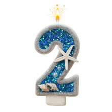 1支0-9数字组合蜡烛，银边蓝海星装饰，适用于生日派对、周年纪念、婚礼、宠物生日、高级蛋糕装饰 - 查看 4