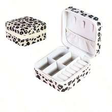 1pc Leopard Pattern Jewelry Box Portable Accessories Organizer Earrings Rings Storage Back To School GMPB - Leopard Brown - View 13