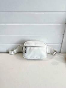 Solid Color Nylon Black & White Plaid Versatile Minimalist Waist Bag, Running Sports Chest Bag, Multi-Functional Crossbody Chest Pack, Fashionable Ladies Mini Chest Bag, Phone Pouch & Coin Purse - trắng - Xem 7