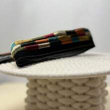 Contrast Color Geometric Woven Tape, Handmade Colorful Thread Embroidered Trim, Garment Accessory - Black - View 3