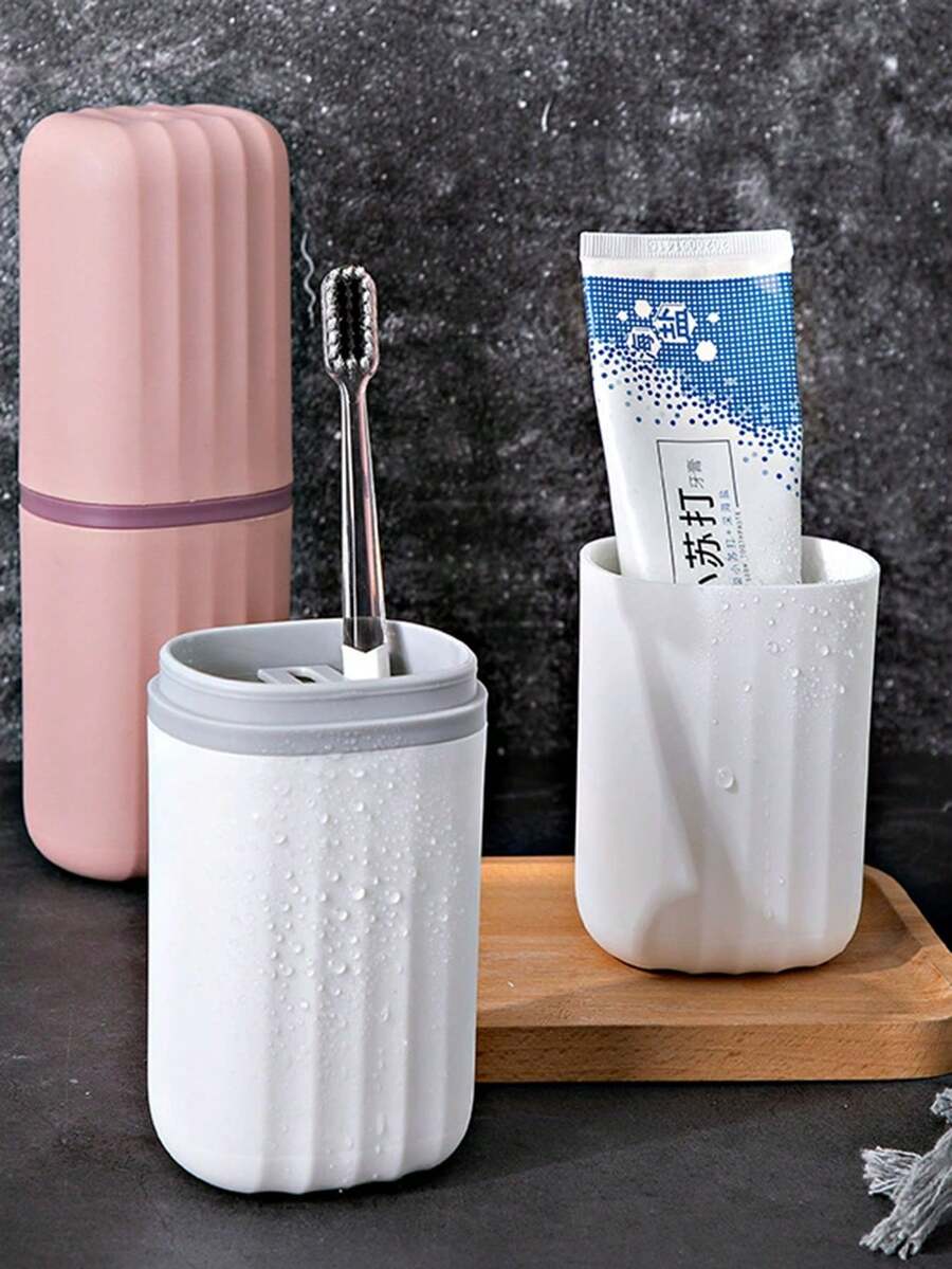 1 Peça Conjunto Criativo de Porta-Escovas de Dentes para Viagem, Copo Conveniente para Escova de Dentes, Conjunto de Copo para Enxágue, Copo para Enxaguatório Bucal para Casais, Caixa de Armazenamento de Pasta de Dentes e Escova de Dentes - Tipo A - Visão 1