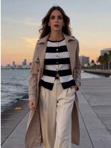 Women's Sleeveless Striped Knit Top Casual Round Neck Blouse Crop Style Vest Tank, High Stretch Fabric for Summer Outfits - Blanco y Negro - Ver 4