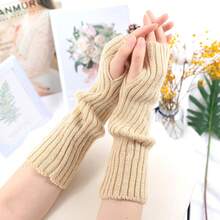 Long Fingerless Gloves Women Mitten Winter Arm Warmer Knitted Arm Sleeve Fashion Casual Soft Girls Clothes Punk Gothic Gloves - Đỏ - Xem 5