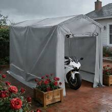 Easy Assembly Outdoor Peak Roof Storage Shed Spray Coated Steel PE Water Repellent Anti UV Anti Rust Storage Shelter Multifunctional Garage Tent For Bike Motorcycle Garden Tools Pool Supplies - Grey - View 1