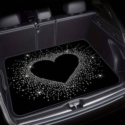 1pc Car Decorative Printed Trunk Mat, Essential Travel Accessory For Various Vehicle Models, Must-Have Interior Upgrade With Creative Heart Pattern Design In Sweet Style To Enhance Ambiance And Keep Your Boot Neat & Dry – Perfect Gift Or Personal Use