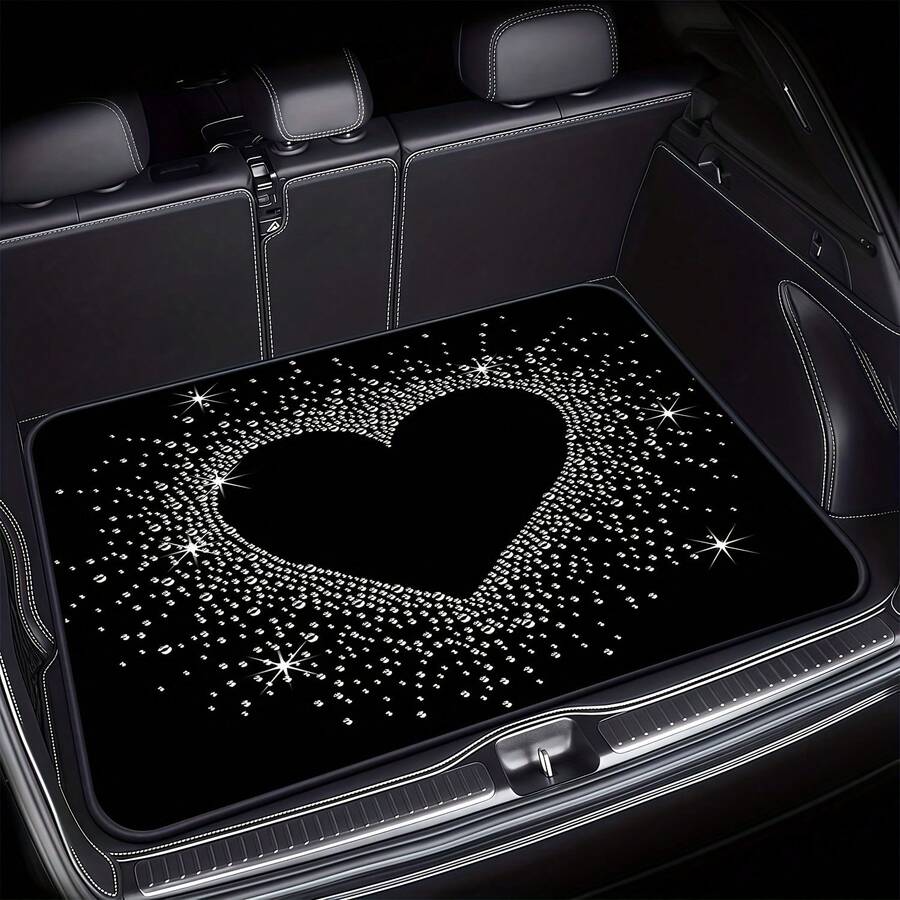 1pc Car Decorative Printed Trunk Mat, Essential Travel Accessory For Various Vehicle Models, Must-Have Interior Upgrade With Creative Heart Pattern Design In Sweet Style To Enhance Ambiance And Keep Your Boot Neat & Dry – Perfect Gift Or Personal Use - A - View 1