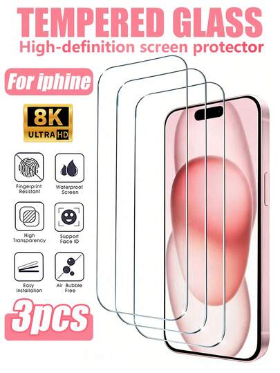 MIGAE 3片/套钢化玻璃屏幕保护膜，兼容 15、17、17 Pro、17 Pro Max、17 Air、16、16 Plus、16 Pro、16 Pro Max、15、14、13、12、11 Pro Max、X、XS、XR、Mini、7、8、14 Plus、14 Pro Max。手机配件，适用于手机壳。
